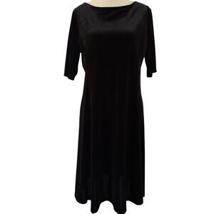 LANDS END Black Velvet Velour Dress Size MP 10-12 Cocktail Party Formal Gothic